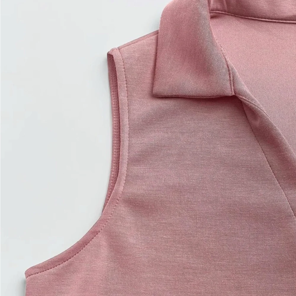 Pink Sleeveless Top and Wide-Leg Pants Set